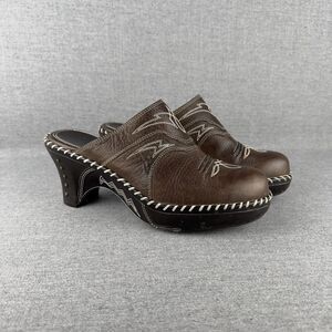 Vtg Sonora Mules Womens 10M Brown Leather Embroidered Cowgirl Boho‎ Festival